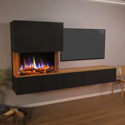 Produktbild von Glow Fire Elektrokamin 'PR6' | LED Standkamin in Schwarz (Beton) mit Heizung (1500 W) | HxBxT: 130x102x33 cm
