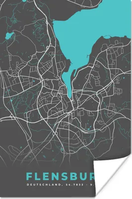 Produktbild von MuchoWow® Poster Stadtplan - Karte - Deutschland - Blau - Flensburg - Karte 40x60 cm - Plakate für die Wand - Poster Babyzimmer