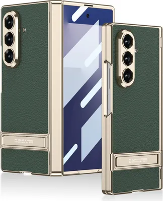 Image de Etui pour Samsung Galaxy Z Fold 7, protection magnétique de la charnière, étui rigide avec structure en cuir et galvanisation, avec protecteur d'écran et support Vert