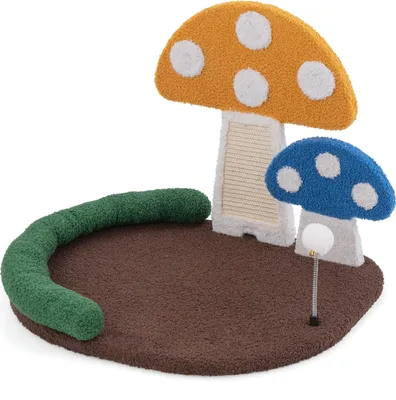 Image de Arbre à chat COSTWAY aspect champignon, arbre à chat avec lit pour chat, griffoir en sisal, balle en plumes & repose-tête, arbre à grimper Meubles pour chats en bois 59x49x43cm Coloré