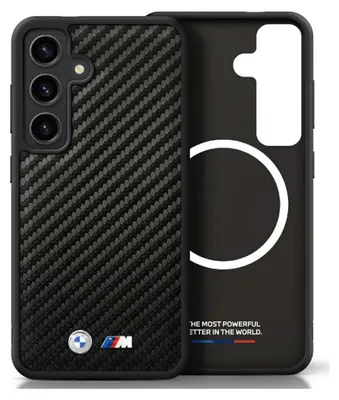 Produktbild von BMW Carbon MagSafe Lederhülle für Samsung Galaxy S25+ – Schwarz