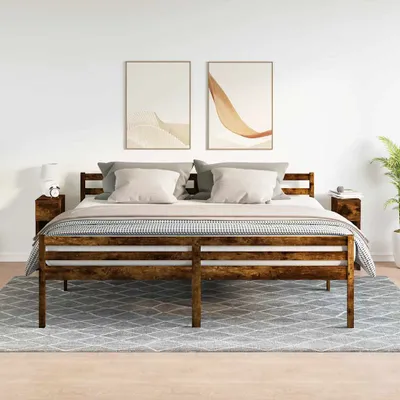 A bedroom scene with a bed and nightstands.