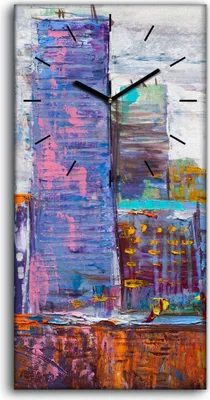 Produktbild von Wanduhr Leinwand Bild Uhr Kunstdruck 30x60 Abstrakte Malerei Stadtlandschaft - schwarze Hände
