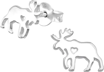 Produktbild von Ohrringe Ohrstecker 925 Sterling Silber Elch mit Herz