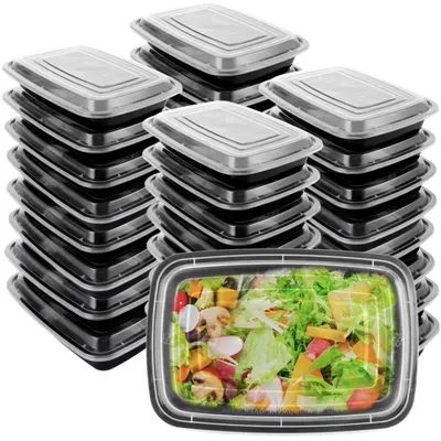 Image de Boîte de préparation de repas avec couvercle - Lot de 25 - 750 ml - 1 compartiment - Noir
