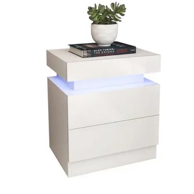 Produktbild von Nachttisch mit LED-Beleuchtung 52cm hoch mit 2 Schubladen 1 Kasten weiß
