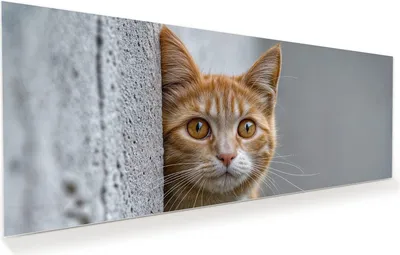 Produktbild von Glasbild 100x40cm in XXL für Wohnzimmer, Schlafzimmer Motiv Neugierige Katze