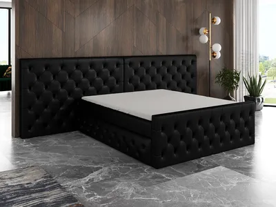 Produktbild von Boxspringbett SVEN 140 x 200 mit 2 Bettkästen, Bonell-Matratze und Topper. Farbe: Schwarz