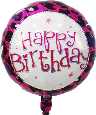 Produktbild von Folienballon Happy Birthday holografisch, weiß, pinke Schrift, ca. 45 cm