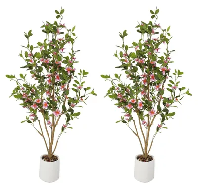 Produktbild von Künstlicher Myrtenbaum im Topf - 2er-Set Bodenpflanze - 120 cm - Kunststoff - Für Innenbereich - Größe L - Rosa