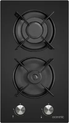 Image de Table de Cuisson Gaz Domino OCEANIC, Verre Noir, 2 Brûleurs, 29 cm Largeur, Allumage Électronique