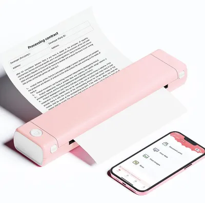 Tragbarer A4-Thermodrucker, Bluetooth, kabellos, rosa