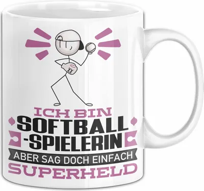 Produktbild von Softballspielerin Geschenk Tasse Ich Bin Softballspielerin Aber Sag Doch Einfach Superheld Lustige Geschenkdiee für Softballspielerin Kaffee-Becher (Weiß)