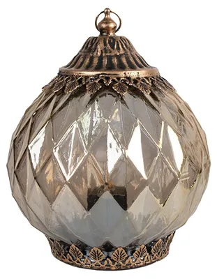 Productafbeelding van Clayre & Eef LED-lantaarn, diameter 15 cm, hoogte 19 cm, koperkleurig glas