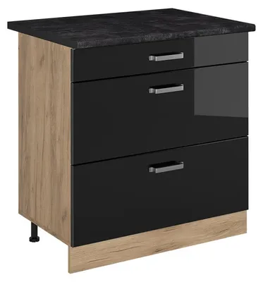 Imagen del producto de Mueble bajo de cocina Vicco R-Line  brillo intenso/Roble dorado 80 cm con 3 cajones encimera Antracita, Model 72460