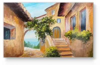 Produktbild von DEQORI Frühstücksbrett Glas 23x14 cm 'Sonnige Gassen' Schneidebrett Schneideplatte