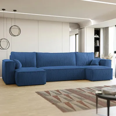 Productafbeelding van Zitmeubel in L-vorm, model Mulri U Poso 05, kleur kobaltblauw, bekleding van cordura, met slaapfunctie en bedopslag