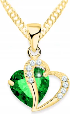 Produktbild von Goldkette mit grünem Kristallherz mit Zirkonia SILBER 925