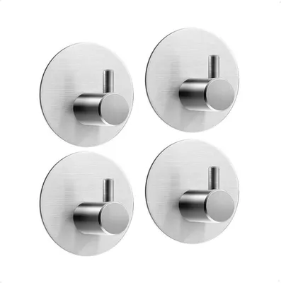 Produktbild von Go Go Gadget – „4-teiliges Handtuchhaken-Set aus Edelstahl in Silber – selbstklebend für Bad und Küche“