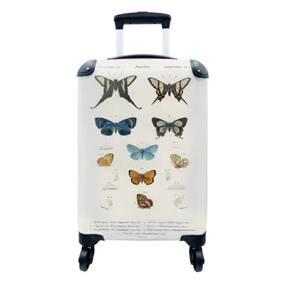 Produktbild von MuchoWow® Koffer Handgepäck Trolley Rollkoffer Kleine Reisekoffer mit 4 Rollen - Schmetterling - Vintage - Insekten - Cabin Size < 55x40x23 cm & 55x40x20 cm - Fotokoffer - Kabinenkoffer - Boardgepäck - Reise-Box - Reisekoffer - Reisegepäck - Koffer mit Bild - Trolley für Kinder