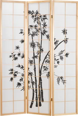 Image de Paravent bois avec dessin sombre bambou en naturelle