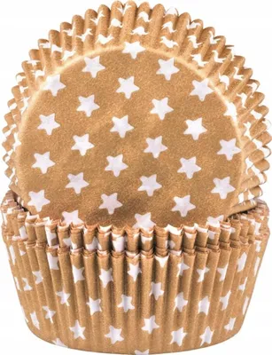 Zdjęcie produktu dla foremki papierowe 60szt. do muffinek 50x25mm ZŁOTE W GWIAZDKI | 23-33