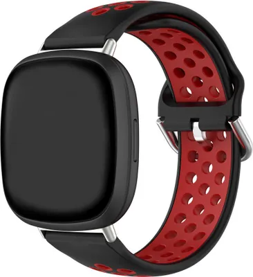 Produktbild von Strap-it Smartwatch Silikon-Sportband - passend für Fitbit Versa 4 / Fitbit Sense 2 - schwarz/rot