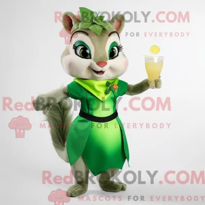 Productafbeelding van Groen REDBROKOLY Chipmunk-mascottekostuum gekleed met een cocktailjurk en omslagdoeken