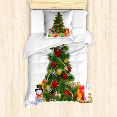 Produktbild von ABAKUHAUS Weihnachten Mantele, Weihnachtsbaum-Stil, Milbensicher Allergiker geeignet mit Kissenbezügen, 135 cm x 200 cm - 80 x 80 cm, Rot, Grün, Gelb