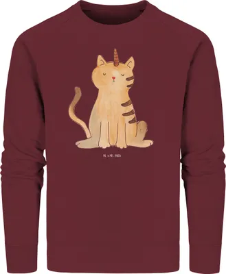 Produktbild von Mr. & Mrs. Panda Bio Baumwoll Pullover Einhorn Katze Größe XXL - Burgundy - Geschenk, Mieze, Unicorn, Sweater, Regenbogen, Sweatshirt, Organic, Pulli, Glitzer