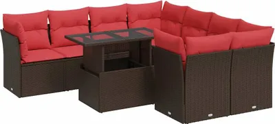 Immagine prodotto di vidaXL Set di divani da giardino 9 pezzi con cuscini in poly rattan acacia marrone