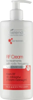 A white pump bottle of Bielenda RF Cream for treatments with radio frequency.