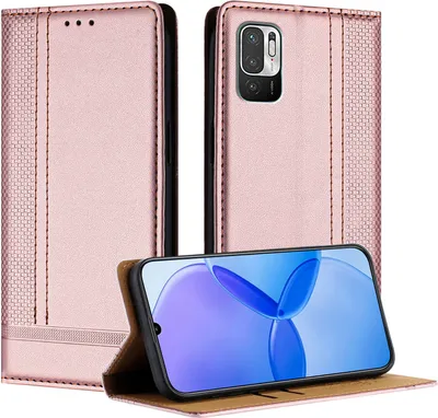 Produktbild von Handyhülle für Xiaomi Redmi 10 4G Leder Flip Klappbare Schutzhülle mit Standfunktion Pink