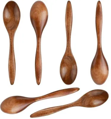 Produktbild von Set von 6 kleinen Holzlöffeln - 14,5 cm handgefertigte Servierlöffel für Kochen und Honig