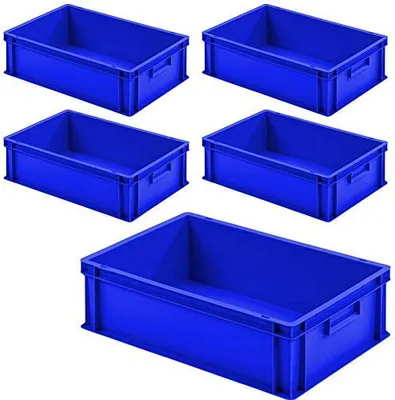 Produktbild von 5x Eurobehälter mit 2 Griffleisten, LxBxH 600x400x175 mm, blau