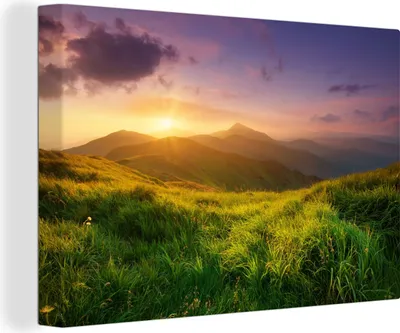 Obrázek produktu pro OneMillionCanvasses® - Obraz na plátně - 140x90 cm, Hory - Slunce - Příroda, Nástěnná umělecká dekorace - Fotografie na plátně - Obraz na dřevěném rámu