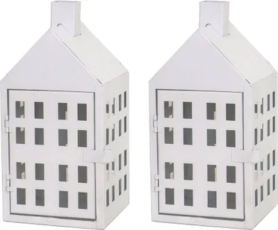 Produktbild von 2tlg. Lichthaus CITY weiß aus Metall H23,5cm Laterne Metallhaus Dekohaus - KLEIN