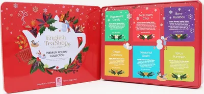 Image de ETS - Cadeau de thé dans une boîte en métal "Collection de thés d'hiver" rouge, BIO, 36 sachets de thé