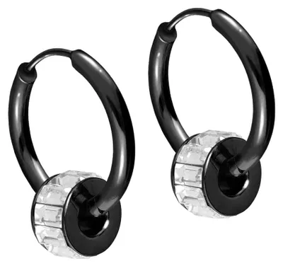 Produktbild von Chirurgenstahl Ohrclicker Creolen KRISTALLRAD Schwarz Innendurchmesser: 14mm + Designstärke: 1,6mm