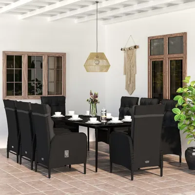 Image de Maison Exclusive - Ensemble de salon de jardin 9 pièces avec coussins noirs