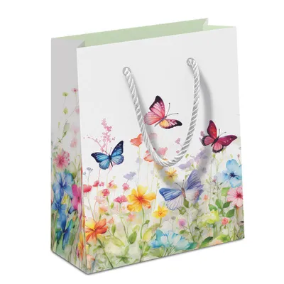 Imagen del producto de Bolsa decorativa con temática de mariposas, ideal para regalos, de 22,5 x 17 x 9 cm