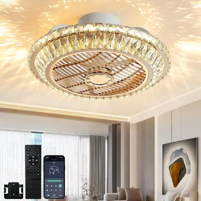 Produktbild von RRBEST LED Deckenventilator mit Beleuchtung, Leise Kristall Ventilator Kronleuchte mit Fernbedienung Dimmbar Timing Fan Deckenleuchte,72W Moderne Fan