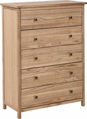 Produktbild von BELIANI Kommode Hellbraun aus Natürlichem Holz mit 5 Schubladen 85 cm Massivholz Rustikal für Wohnzimmer Schlafzimmer