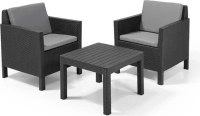 Produktbild von Allibert Polyrattan Balkonmöbel-Set "Chicago" graphit 2 Sessel und Tisch