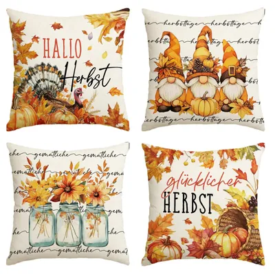 4er-Set Kissenbezüge Herbst 40x40 cm Polyester