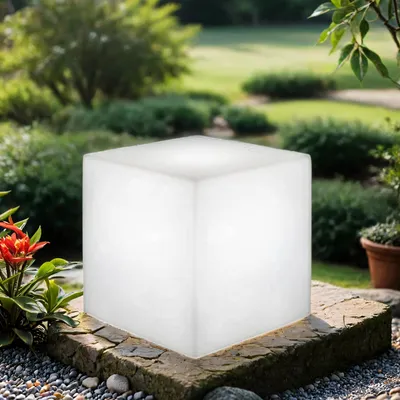 Produktbild von Solar Stehlampe außen LED mit Dimmer 32 cm breit cm hoch IP65 Weiß eckig Farbwechsel RGBW 50-600 lm Modern