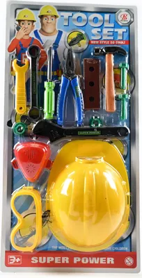 Produktbild von Werkzeug Set für Kinder mit Bauarbeiter-Helm, Hammer & Brille - Handwerker Spielzeugset