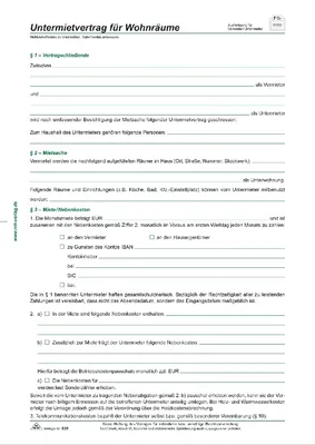 Produktbild von Untermietvertrag für Wohnräume 4 Seiten A4 + Wohnungsgeberbescheinigung Packung mit 50 Stück