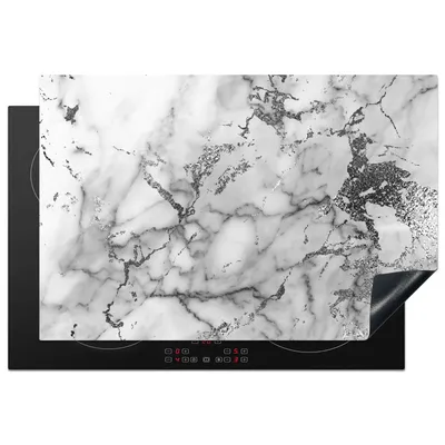 Produktbild von KitchenYeah© Herdabdeckplatte Marmor - Grau - Textur , 78x52cm, Küche Deko, Glaskeramikkochfeld Herdabdeckung, Abdeckplatte fùr Kochfeld