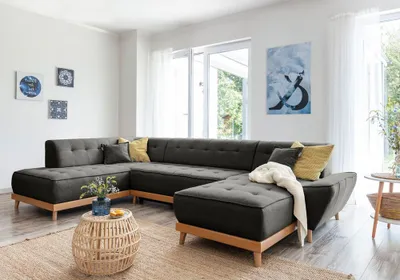 Image de MIUFORM Dazzling Daisy - Canapé d'angle avec fonction lit et coffre de lit U-FORM GAUCHE - 330x190cm - Anthracite - Canapé-lit Canapé